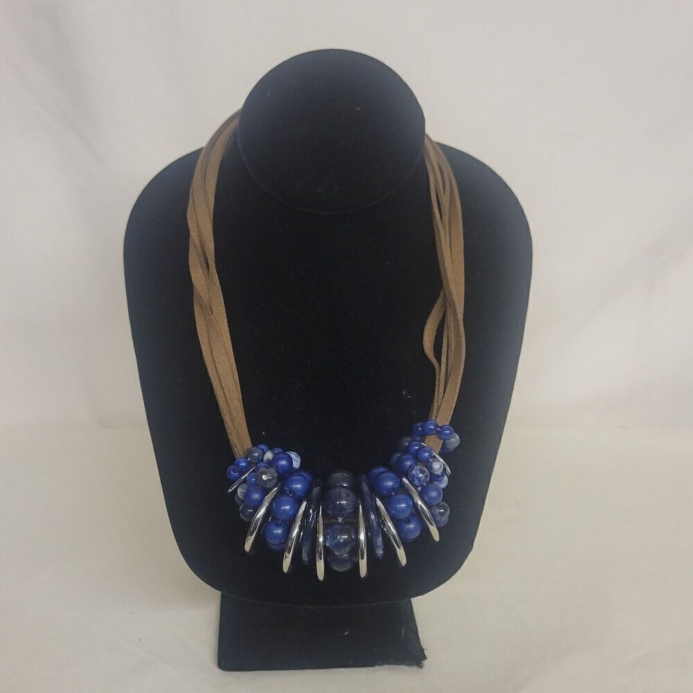 Chicos Chunky Blue Stone and Plastic beaded Brown multistrand Necklace